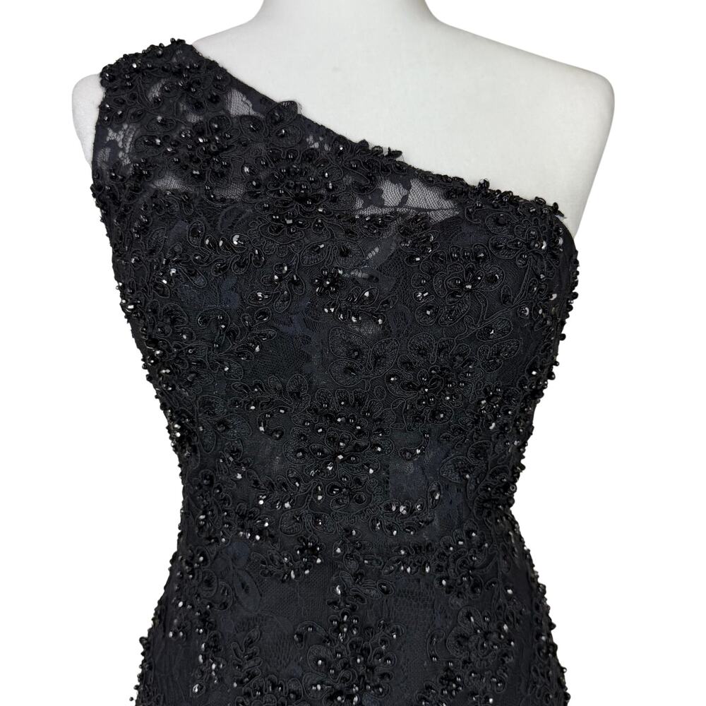 Mac Duggal NWT Illusion Corset Beaded Floral Black One Shoulder Dress Size 2 - Picture 3 of 10